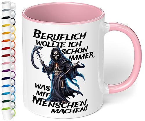 Lustige Büro Tasse „Beruflich wollte ich schon immer was mit Menschen machen!“ - 330ml Keramik Kaffeebecher mit Spruch, Geschenke für Kollegen Büro Arbeit Geburtstag Weihnachten (Rosa) von True Statements