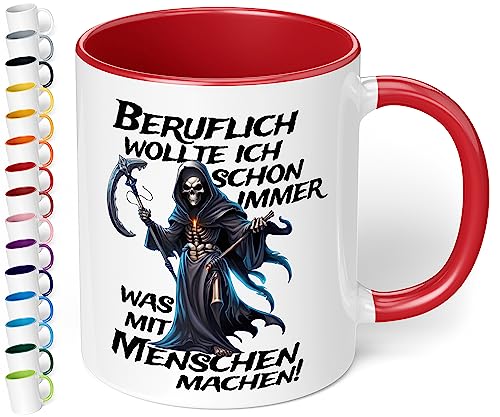 Lustige Büro Tasse „Beruflich wollte ich schon immer was mit Menschen machen!“ - 330ml Keramik Kaffeebecher mit Spruch, Geschenke für Kollegen Büro Arbeit Geburtstag Weihnachten (Rot) von True Statements