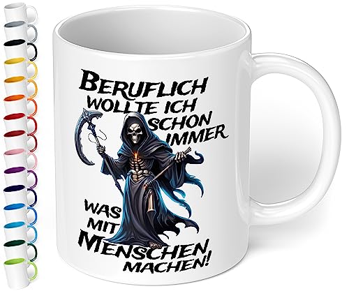 Lustige Büro Tasse „Beruflich wollte ich schon immer was mit Menschen machen!“ - 330ml Keramik Kaffeebecher mit Spruch, Geschenke für Kollegen Büro Arbeit Geburtstag Weihnachten (Weiß) von True Statements