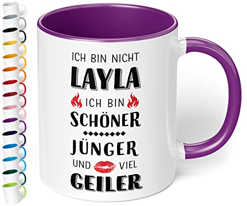 Lustige Kaffee-Tasse Ich bin nicht Layla - ich bin viel geiler - witzig auf jeder Party, im Büro oder Urlaub - Geschenk für Malle-Fans (Violett) von True Statements