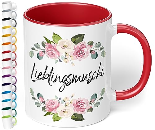 Lustige Keramik-Tasse „Lieblingsmuschi“ – 330ml - Kaffeebecher mit Spruch Statement Geschenke für Freundin zum Geburtstag Weihnachten (Rot) von True Statements