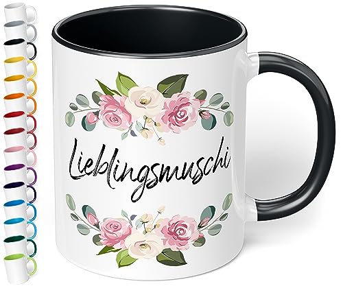 Lustige Keramik-Tasse „Lieblingsmuschi“ – 330ml - Kaffeebecher mit Spruch Statement Geschenke für Freundin zum Geburtstag Weihnachten (Schwarz) von True Statements