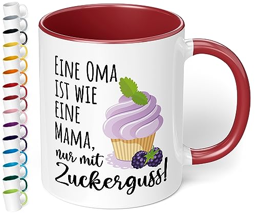 Lustige Oma Tasse mit Spruch Eine Oma ist wie eine Mama, nur mit Zuckerguss - Kaffeetasse, Kaffeebecher, das ideale Geschenk für Großmutter | Weihnachten | Geburtstag (Bordeaux) von True Statements