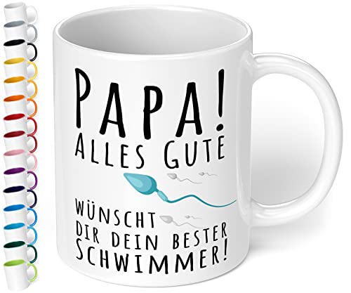 Lustige Papa Tasse „Papa! Alles Gute wünscht dir dein bester Schwimmer!“ – Kaffeetasse mit Spruch - originelles Geschenk für Vater zum Geburtstag, Vatertag, Weihnachten (Weiß) von True Statements