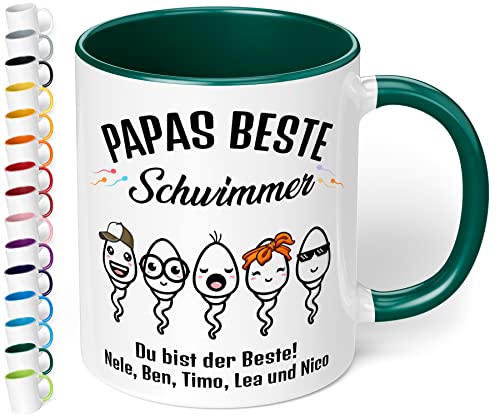 Lustiges Geschenk zum Vatertag: Tasse personalisiert „Papas beste Schwimmer!“ – Kaffeebecher mit Namen & Wunschtext - 330ml Keramik - Geburtstag Vatertagsgeschenke (Dunkelgrün) von True Statements