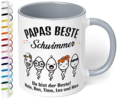 Lustige Papa Tasse „Papas beste Schwimmer!“ – personalisierte Kaffeetasse mit Namen & Wunschtext - kleines Geschenk für Vater zum Vatertag, Geburtstag, Geschenke für Papa (Grau) von True Statements