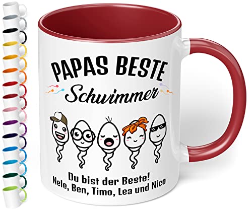 Lustiges Geschenk zum Vatertag: Tasse personalisiert „Papas beste Schwimmer!“ – Kaffeebecher mit Namen & Wunschtext - 330ml Keramik - Geburtstag Vatertagsgeschenke (Bordeaux) von True Statements