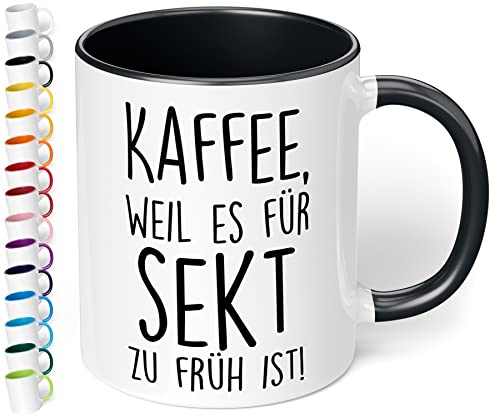 Lustige Tasse „Kaffee, weil es für Sekt zu früh ist!“ – 330ml Keramik Kaffeetasse mit Spruch - Geschenk für Kollegen, Freunde, Frauen zum Geburtstag, Vatertag, Weihnachten (Schwarz) von True Statements