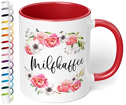 Lustige Tasse - Milfkaffee - 330ml Keramik Büro Kaffeetasse mit lustigem Spruch für Mütter - Geschenk Kollegen Geburtstag Weihnachten (Rot) von True Statements