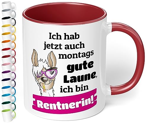 Lustige Tasse für Rentnerin „Ich hab jetzt auch montags gute Laune“ - Kaffeetasse mit Spruch - 330ml Keramik Kaffeetasse - Geschenk Renteneintritt Ruhestand Abschiedsgeschenk Kollegen (Bordeaux) von True Statements