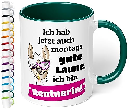 Lustige Tasse für Rentnerin „Ich hab jetzt auch montags gute Laune“ - Kaffeetasse mit Spruch - 330ml Keramik Kaffeetasse - Geschenk Renteneintritt Ruhestand Abschiedsgeschenk Kollegen (Dunkelgrün) von True Statements