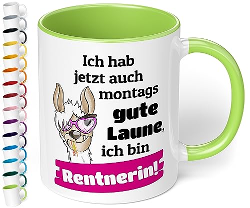 Lustige Tasse für Rentnerin „Ich hab jetzt auch montags gute Laune“ - Kaffeetasse mit Spruch - 330ml Keramik Kaffeetasse - Geschenk Renteneintritt Ruhestand Abschiedsgeschenk Kollegen (Hellgrün) von True Statements