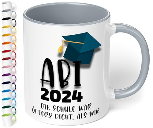Lustige Tasse zum Abitur 2024: „ABI 2024 – Die Schule war öfters dicht“ - Kaffeetasse - Geschenke zum Abitur, Abschlussgeschenk, Abi 2024 Geschenk zur bestandenen Prüfung (Grau) von True Statements