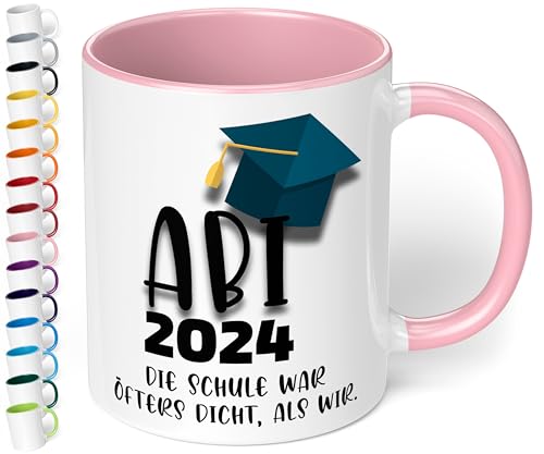 Lustige Tasse zum Abitur 2024: „ABI 2024 – Die Schule war öfters dicht“ - Kaffeetasse - Geschenke zum Abitur, Abschlussgeschenk, Abi 2024 Geschenk zur bestandenen Prüfung (Rosa) von True Statements