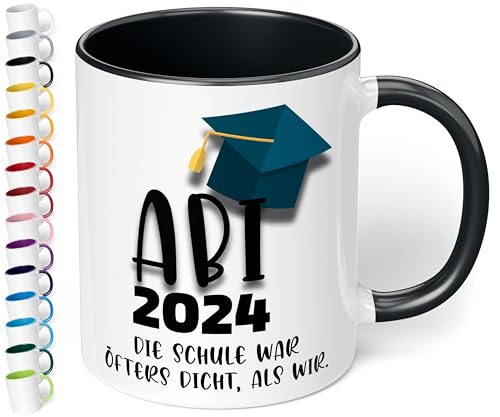 Lustige Tasse zum Abitur 2024: „ABI 2024 – Die Schule war öfters dicht“ - Kaffeetasse - Geschenke zum Abitur, Abschlussgeschenk, Abi 2024 Geschenk zur bestandenen Prüfung (Schwarz) von True Statements