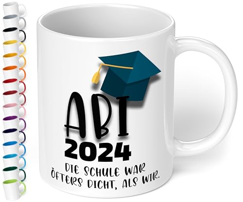 Lustige Tasse zum Abitur 2024: „ABI 2024 – Die Schule war öfters dicht“ - Kaffeetasse - Geschenke zum Abitur, Abschlussgeschenk, Abi 2024 Geschenk zur bestandenen Prüfung (Weiß) von True Statements