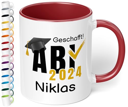 Lustige Tasse zum Abitur 2024: „ABI 2024 - Geschafft! Wunschname“ - Kaffeetasse mit Namen personalisiert - Geschenke zum Abitur, Abschlussgeschenk, Geschenk zur bestandenen Prüfung (Bordeaux) von True Statements