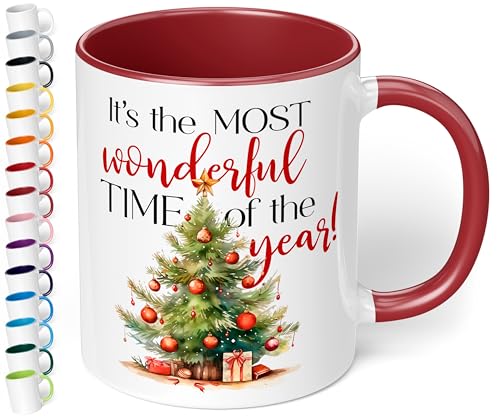 Lustige Weihnachts-Tasse „It’s the most wonderful time of the year!“ – 330ml - Keramik Kaffeebecher mit Spruch - Geschenk zu Weihnachten für Kollegen, Freunde, Familie (Bordeaux) von True Statements