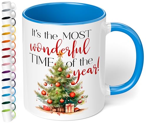 Lustige Weihnachts-Tasse „It’s the most wonderful time of the year!“ – 330ml - Keramik Kaffeebecher mit Spruch - Geschenk zu Weihnachten für Kollegen, Freunde, Familie (Cambridge Blau) von True Statements