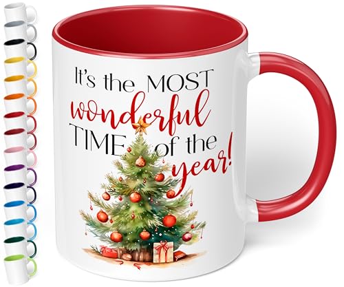 Lustige Weihnachts-Tasse „It’s the most wonderful time of the year!“ – 330ml - Keramik Kaffeebecher mit Spruch - Geschenk zu Weihnachten für Kollegen, Freunde, Familie (Rot) von True Statements