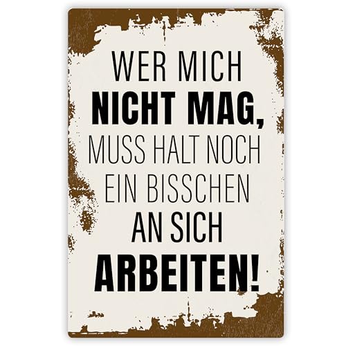 Lustiges Metallschild „Wer mich nicht mag, muss halt noch ein bisschen an sich arbeiten!“ - mit Aufhängesystem ca. 20x30,5 cm - Witziges Geschenk Garten Terrasse Balkon von True Statements