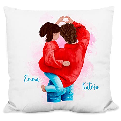 Mama-Tochter-Kissen personalisiert mit Namen & Aussehen „Mutter-Tochter im Partnerlook“ - 40x40cm, inkl. Kissen-Füllung | Geschenk-Ideen zum Muttertag & Geburtstag Zierkissen (Strukturiertes Kissen) von True Statements