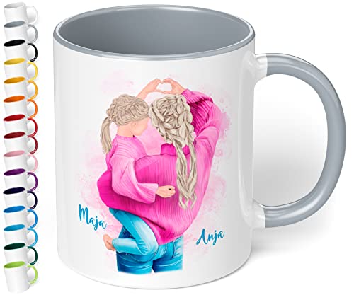 Mama-Tochter-Tasse personalisiert mit Namen & Aussehen „Mutter mit Tochter im Partnerlook“ – Kaffeetasse | Geschenkideen für die beste Mama - Geschenke zum Muttertag & Geburtstag (Grau) von True Statements