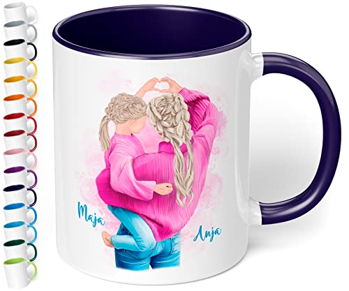 Mama-Tochter-Tasse personalisiert mit Namen & Aussehen „Mutter mit Tochter im Partnerlook“ – Kaffeetasse | Geschenkideen für die beste Mama - Geschenke zum Muttertag & Geburtstag (Kobaltblau) von True Statements