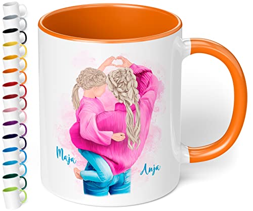 Mama-Tochter-Tasse personalisiert mit Namen & Aussehen „Mutter mit Tochter im Partnerlook“ – Kaffeetasse | Geschenkideen für die beste Mama - Geschenke zum Muttertag & Geburtstag (Orange) von True Statements
