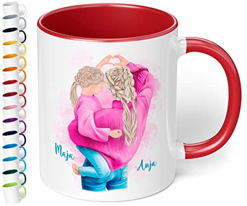 Mama-Tochter-Tasse personalisiert mit Namen & Aussehen „Mutter mit Tochter im Partnerlook“ – Kaffeetasse | Geschenkideen für die beste Mama - Geschenke zum Muttertag & Geburtstag (Rot) von True Statements