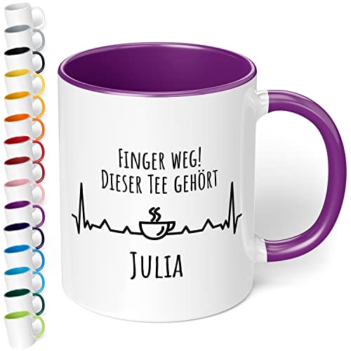 Personalisierte Büro Tasse Finger weg Dieser TEE gehört Wunschname - lustige Tasse für Teeliebhaber - individuelles Geschenk - Geschenkidee zu Weihnachten, Geburtstag, Namenstag - innen Violett von True Statements