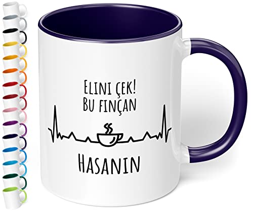 Personalisierte Tasse Elini çek! Bu finçan Wunschname - türkische Kaffeetasse Finger weg mit Namen – für türkische Kollegen im Büro – individuelles Geschenk zum Geburtstag, Silvester (Kobaltblau) von True Statements