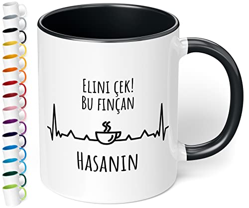 Personalisierte Tasse Elini çek! Bu finçan Wunschname - türkische Kaffeetasse Finger weg mit Namen – für türkische Kollegen im Büro – individuelles Geschenk zum Geburtstag, Silvester (Schwarz) von True Statements