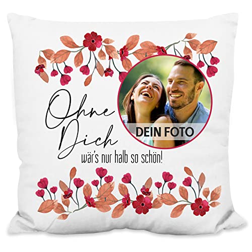 True Statements Foto-Geschenke: Flauschiges Kissen mit Bild „Ohne Dich wär’s halb so schön!“ personalisiert - 40x40cm, inkl. Kissen-Füllung Geburtstag Valentinstag Weihnachten Dekokissen von True Statements