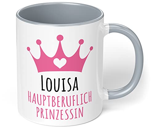 Prinzessin Tasse DEIN NAME - hauptberuflich Prinzessin - Kaffeetasse, Kaffeebecher, das ideale personalisierte Geschenk für Freundin, Tochter (Grau) von True Statements