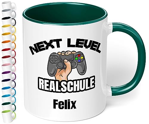 Realschule 5. Klasse Geschenk für Jungen & Mädchen zum Schulwechsel: Keramik-Tasse mit Namen „Next Level Realschule“ – Übertritt Grundschule Realschule Geschenkidee Einschulung (Dunkelgrün) von True Statements