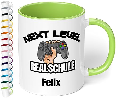 Realschule 5. Klasse Geschenk für Jungen & Mädchen zum Schulwechsel: Keramik-Tasse mit Namen „Next Level Realschule“ – Übertritt Grundschule Realschule Geschenkidee Einschulung (Hellgrün) von True Statements