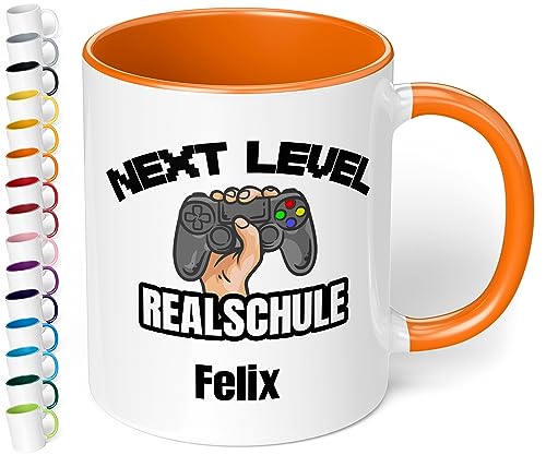 Realschule 5. Klasse Geschenk für Jungen & Mädchen zum Schulwechsel: Keramik-Tasse mit Namen „Next Level Realschule“ – Übertritt Grundschule Realschule Geschenkidee Einschulung (Orange) von True Statements