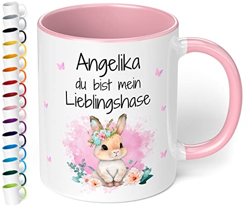 Romantische Tasse personalisiert mit Namen „Du bist mein Lieblingshase“ – 330ml Keramik Kaffeetasse – kleine Geschenke Ostern Geburtstag Weihnachten Liebesgeschenke (Rosa) von True Statements