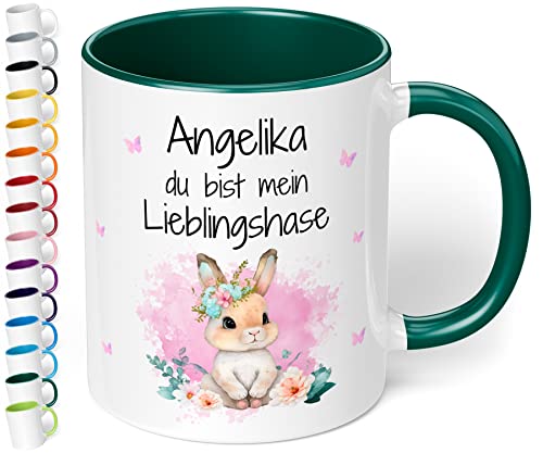 Romantische Tasse personalisiert mit Namen „Du bist mein Lieblingshase“ – 330ml Keramik Kaffeetasse – kleine Geschenke Ostern Geburtstag Weihnachten Liebesgeschenke (Dunkelgrün) von True Statements