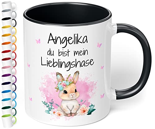 Romantische Tasse personalisiert mit Namen „Du bist mein Lieblingshase“ – 330ml Keramik Kaffeetasse – kleine Geschenke Ostern Geburtstag Weihnachten Liebesgeschenke (Schwarz) von True Statements