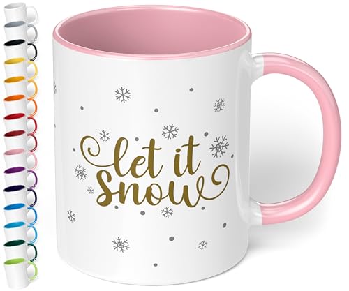 Schöne Weihnachts-Tasse „Let it snow“ – 330ml - Keramik Kaffeebecher mit Spruch - Geschenk zu Weihnachten für Kollegen, Freunde, Familie (Rosa) von True Statements