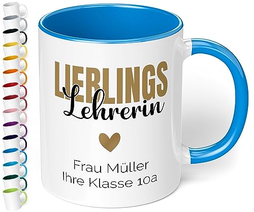 Schönes Geschenk für Lehrerin: Kaffee-Tasse personalisiert mit Wunschtext „Lieblings-Lehrerin“ - Dankeschön - Abschieds-Geschenke, Geburtstag, Tag des Lehrers (Cambridge Blau) von True Statements