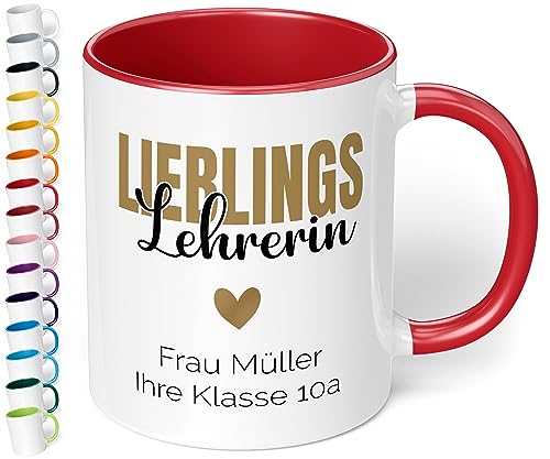 Schönes Geschenk für Lehrerin: Kaffee-Tasse personalisiert mit Wunschtext „Lieblings-Lehrerin“ - Dankeschön - Abschieds-Geschenke, Geburtstag, Tag des Lehrers (Rot) von True Statements