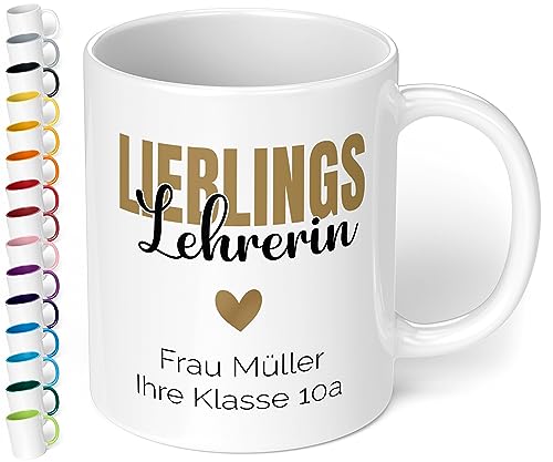 Schönes Geschenk für Lehrerin: Kaffee-Tasse personalisiert mit Wunschtext „Lieblings-Lehrerin“ - Dankeschön - Abschieds-Geschenke, Geburtstag, Tag des Lehrers (Weiß) von True Statements