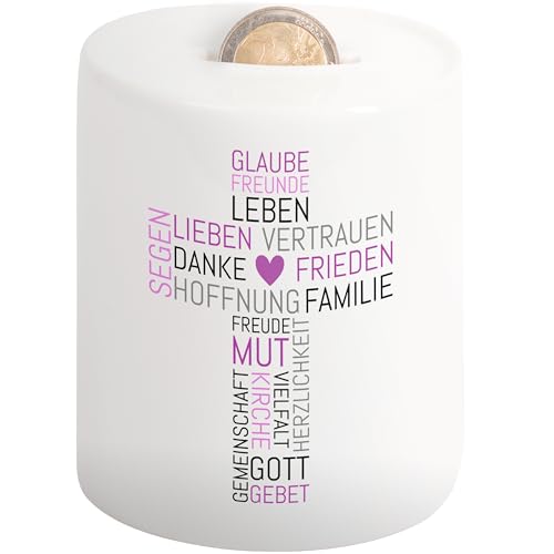 Spardose „Kreuz mit Wünschen“ - Sparbüchse für Mädchen & Jungen – Geld-Geschenke Verpackung Taufe Kommunion Konfirmation Firmung (Rosa) von True Statements