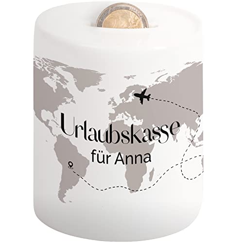 Spardose für Reisekasse „Urlaubskasse Weltkarte“ personalisiert mit Namen oder Reisezielen | Sparbüchse Sparschwein | Geldgeschenke Verpackung | Geschenk Idee für Eltern, Freunde, Kollegen Weiß von True Statements