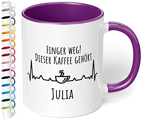 Tasse Finger weg Dieser Kaffee gehört Wunschname personalisiert - personalisierte Kaffeetasse - spülmaschinenfest - tolles Geschenk zu Weihnachten, Geburtstag, Namenstag (innen violett) von True Statements