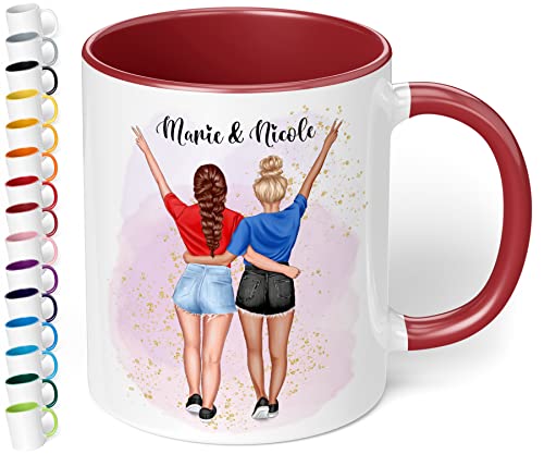 Tasse für beste Freundin „Freundinnen im Sommerlook“ – Kaffeetasse personalisiert mit Namen & Aussehen | BFF best friends | originelle Geschenke für BFF zum Geburtstag, Weihnachten (Bordeaux) von True Statements