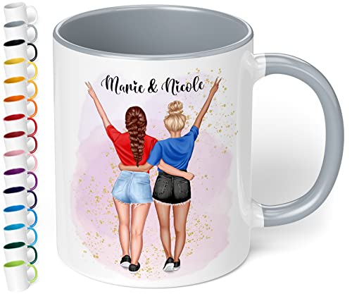 Tasse für beste Freundin „Freundinnen im Sommerlook“ – Kaffeetasse personalisiert mit Namen & Aussehen | BFF best friends | originelle Geschenke für BFF zum Geburtstag, Weihnachten (Grau) von True Statements